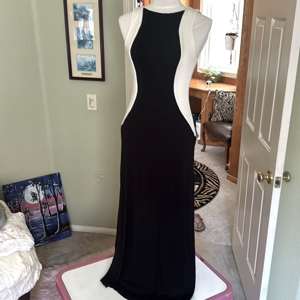 Vintage Sexy long contrast black and white maxi dress